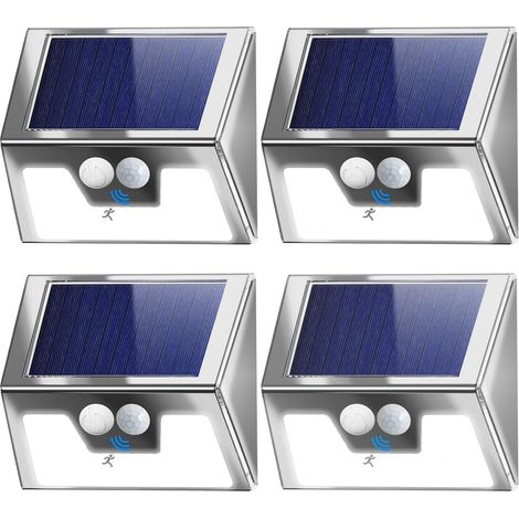 Lampe Solaire Extérieur Détecteur de Mouvement, Lot de 4 Lumiere Solaire Exterieur Avec IP65 Étanche, 3 Modos Eclairage Exterieur Solaire, Lampe Solaire pour Jardin, Garage