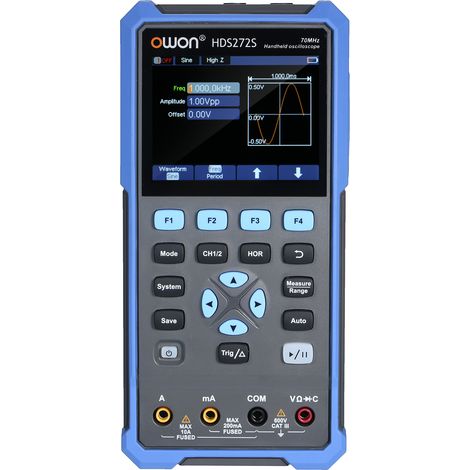 OWON Oscilloscope multimètre générateur de forme d'onde HDS272S 2CH 70 MHz bande passante 20000 comptes 3-en-1 Oscope numérique, Prise UE, Bleu (1/5)