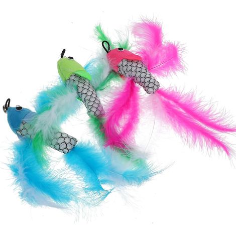 Bâton à Chat Jouets pour Poissons-Chats Lot de 3 têtes de Rechange en Peluche avec Plume Artificielle pour Chatons et Chats, Jeu interactif et Rangement Facile Couleur Aléatoire (1/5)