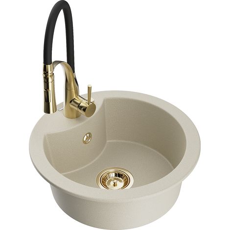Mexen Diego fregadero de granito de 1 seno con grifo de cocina Aster, beige - 6512-69-73450-57-G (1/5)