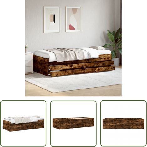 The Living Store Lit de jour avec tiroirs sans matelas chêne fumé 75x190 cm - Lit Deux Places - Canapé Convertible - Meuble Multifonction - Rangements Intégrés - Lit Coffre (1/5)