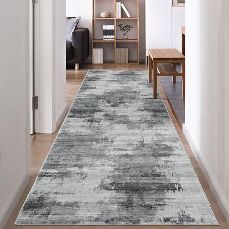 Tapis Couloir Long 80x300 Lavable en Machine Tapis De Passage Antiderapant Doux Poil Ras Gris Moderne Abstrait Tapis Cuisine Salle A Manger Chambre (1/5)