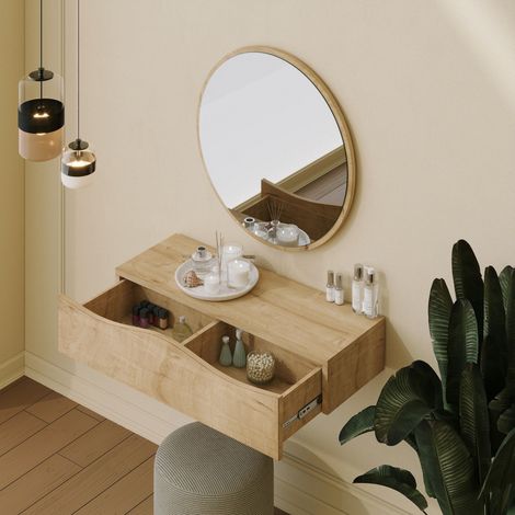 Garderobenmöbel Cremano, Inklusive Spiegel, Mit Regal, Modular, 82x30x15h cm Eiche Braun (1/4)