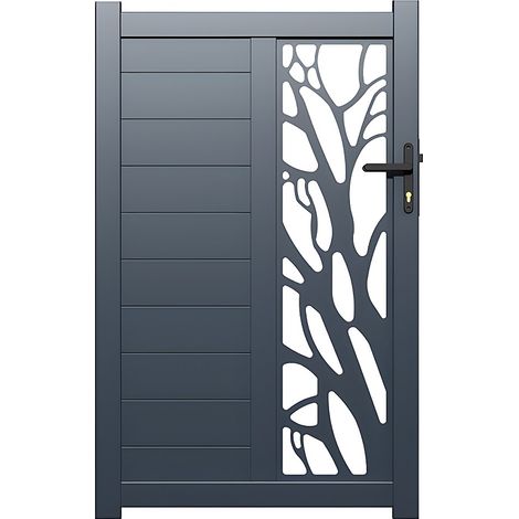 Cancello a battente L100 x H164 cm Alluminio semi traforato con motivi Antracite - LABRIT II