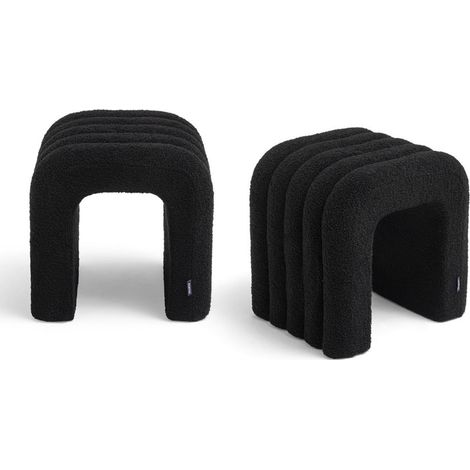 Lot de 2 tabourets rembourrés en tissu bouclette - Noir - Mui