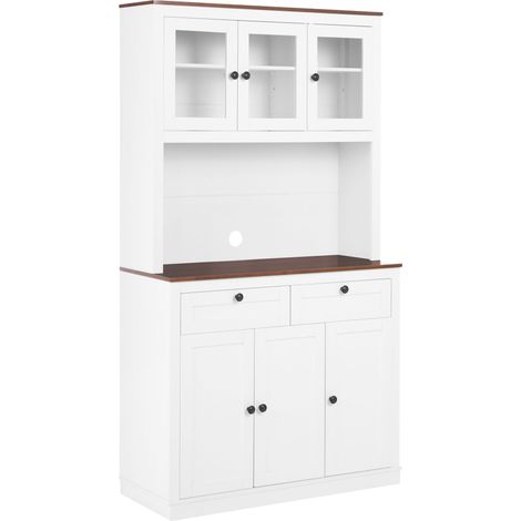 Display Cabinet White MDF Sideboard with Hutch Buffet Kitchen Dresser Farmhouse Cottage Style PIMBA (1/5)