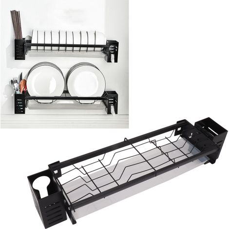 Étagère murale de cuisine sans perçage pour sécher et égoutter la vaisselle, comprenant un porte-baguettes et un porte-cuillères à soupe. (1/5)