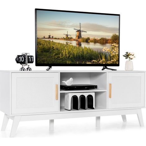 TV Stand for TVs up to 65” Media Console Table w/Adjustable Shelf 2-door Cabinet (1/5)