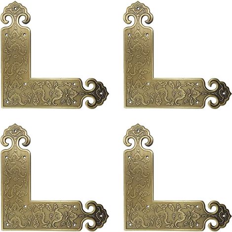 Lot de 4 protections d'angle décoratives en laiton vieilli pour meubles de tables et chaises