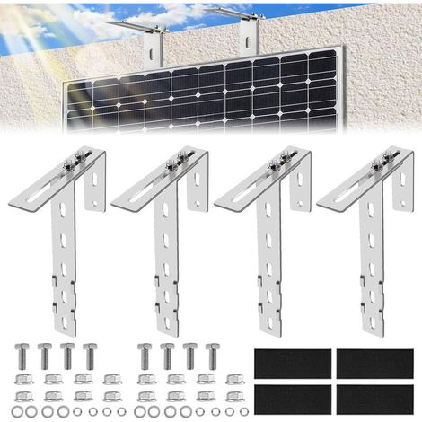 Lot de 4 Support Panneau Solaire - Support de Balcon Réglable pour Panneaux Solaires - Pas de Perçage Nécessaire pour Kit Fixation Panneau Solaire - Rond et Carré - Pour Balcon, Toiture (1/5)