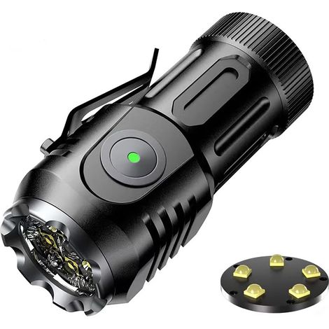 Mini wiederaufladbare LED-Taschenlampe, 8 Beleuchtungsmodi, kleine wasserdichte Taschenlampe mit Clip, geeignet für Camping, Wandern, (schwarz)