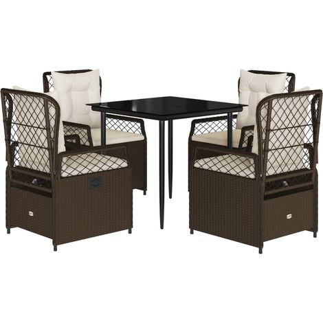 Maison Exclusive - Set da Pranzo da Giardino 5pz con Cuscini in Polyrattan Marrone (1/5)