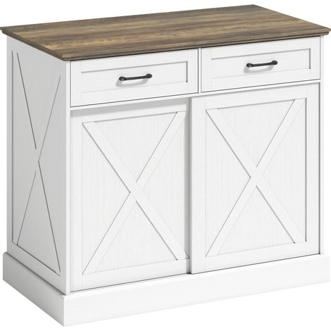 Îlot Cuisine Nanteval Rustique Chic Rangement Table à Manger Blanc Brun Antique 106cm (1/5)