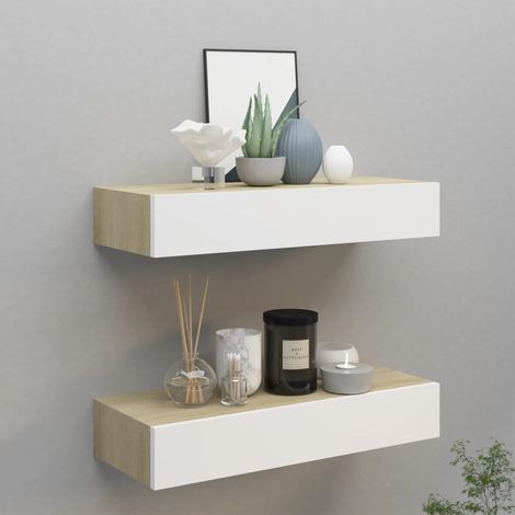 Vidaxl – Étagères murales à tiroirs 2 pcs – MDF et métal – Dimensions 60x23,5x10cm – Pour rangement bijoux, clés, objets déco