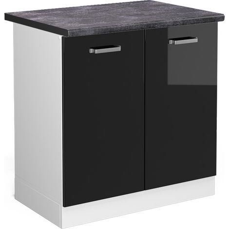 Mobile lavello cucina R-Line, Nero lucido, 80 cm , PL Antracite, Vicco