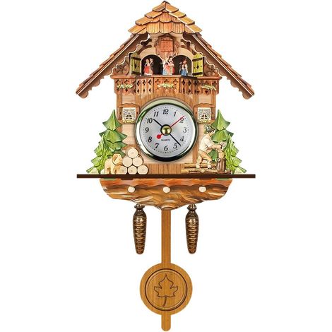 Horloge Coucou Murale Antique en Bois avec Pendule et Oiseau Automatique, Décoration Maison Campagne (1/5)