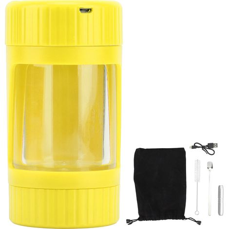 Pot en verre jaune lumineux LED pour cigarettes avec broyeur intégré, réservoir hermétique anti-humidité, rangement à tabac, étui lumineux étanche à l'air.