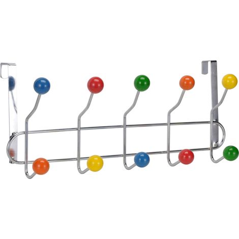 Metall Garderobenleiste mit 10 bunten Haken - 42 cm - Tür Garderobe zum Einhängen