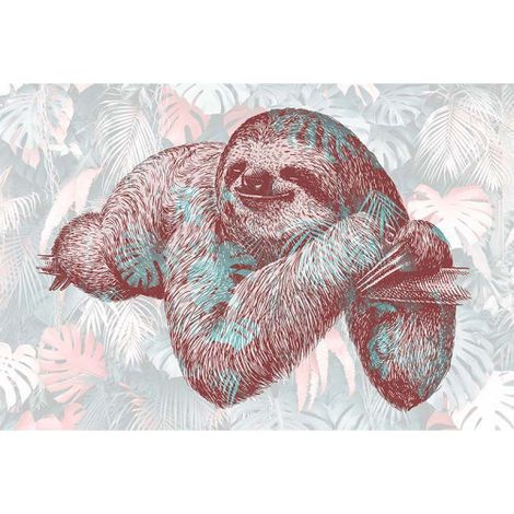 Papier peint panoramique original motif tropical Tapisserie panoramique motif paresseux salon Papier peint panoramique animaux pour bureau (1/3)