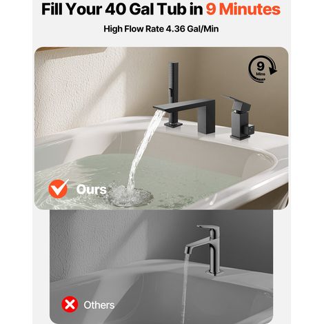 Mitigeur de Baignoire Romaine, Robinet de Bain à 3 Trous, Cascade, avec Pommeau de Douche et Une Poignée, en Acier Inoxydable, Anti… (1/5)