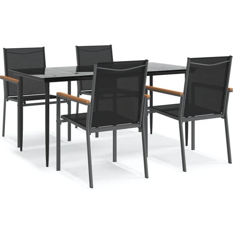 Ensemble à manger de jardin 5 pcs,Salon de jardin noir textilène et acier CFW96129 (1/5)