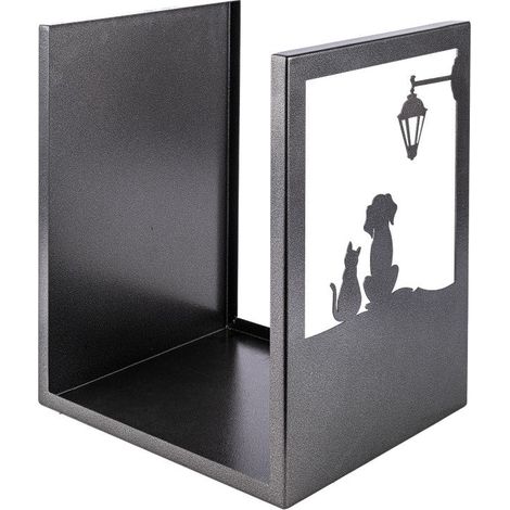 Portalegna per Camino in Ferro Verniciato 40,5x35,5x50cm Grigio Martellato