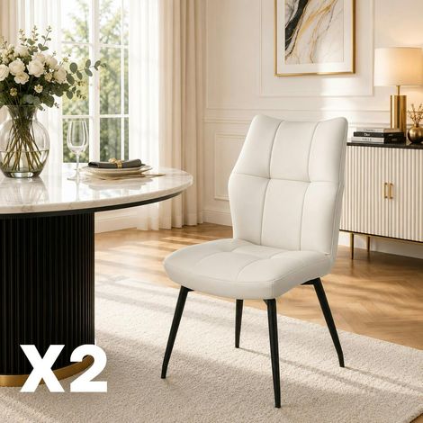 Chaise en cuir ivoire design damier (lot de 2) LOMBARDIE (1/5)