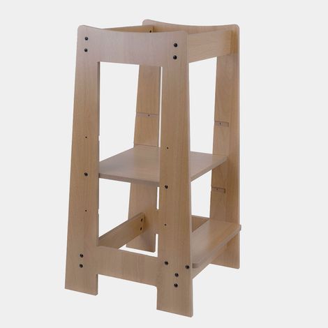 Lernturm Küchenhelfer für Kinder Holz Kinderschemel Tritthocker 3 Stufen höhenverstellbar, leicht zu reinigen, stabil, LxBxH 32x42x80 cm
