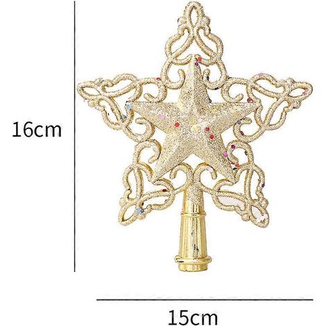 Étoile de sapin de Noël, étoile dorée pour sapin, décoration creuse en plastique, étoile à cinq branches en forme de flocon de neige (1/4)