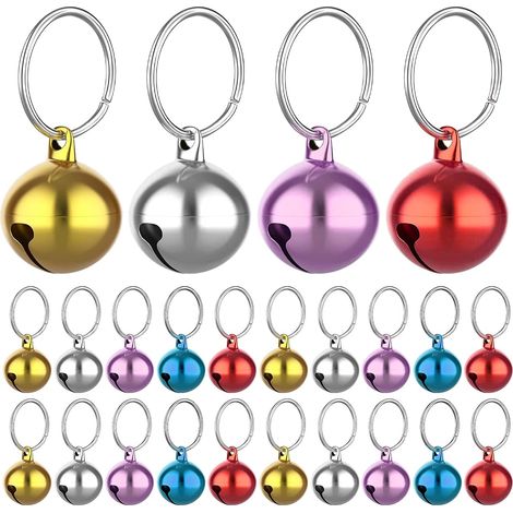 Cloches de chat 24 pièces avec porte clés, Cloches de collier de chien formation Jingle Bell collier pendentif accessoires pour animaux de compagnie festival fête (1/5)