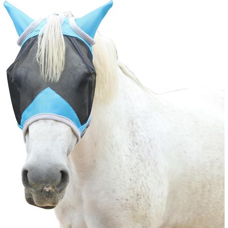 Masque Anti-Mouches Cheval avec Protection Oreilles, Bleu 01 M