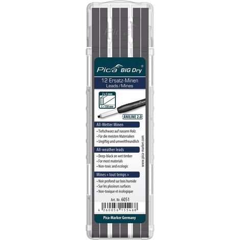 PICA 6051/SB - ESTUCHE DE 12 MINAS BIG-DRY ANLINE GRAFITO/NEGRO EN BLISTER ANILINE BIG DRY (1/2)