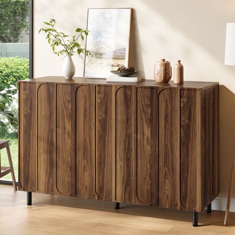 Modernluxe - Buffet/Meuble à chaussures 120x37x80 cm - Avec 3 portes - Étagères réglables - 5 pieds en métal - MDF - Marron (1/5)