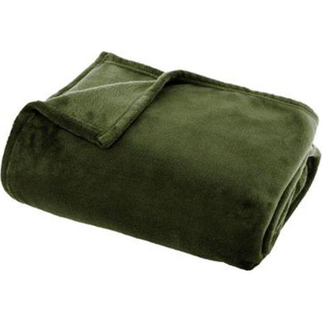 Plaid Doux Uni "Flanel" 125x150cm Vert Kaki (1/3)