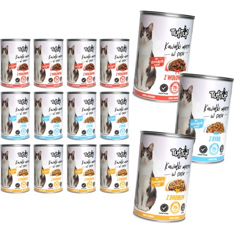 Pâtée pour chat TufTuf, mélange de saveurs, 12 boîtes de 415 g, morceaux en sauce (1/5)