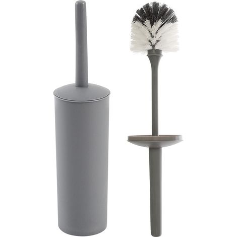 Portascopino wc da appoggio tondo grigio in plastica con scopino