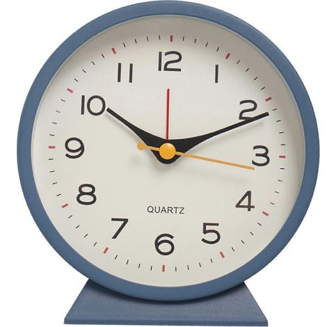 Réveil rond en métal avec veilleuse, ultra-silencieux, horloge de bureau, convient pour le bureau, la chambre et le salon, bleu. (1/5)