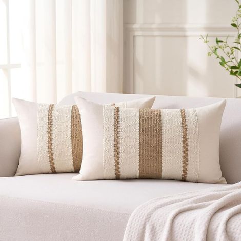 30x50 cm brown, striped boho-style woven fabric cushion cover, modern decorative cushion cover for sofa, living room and bedroom, set of 2 (1/5)