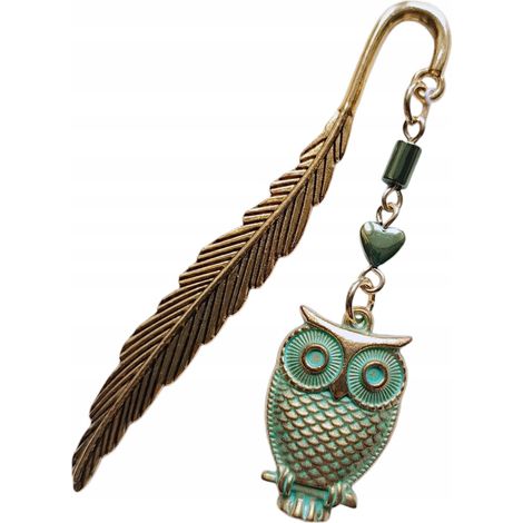 Segnalibro dorato PER il libro, gufo a forma di foglia, cuore in ematite verde PER un regalo (1/5)
