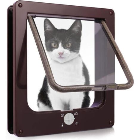 Chatière - 1 Pièce - Chatière XL - Verrou Rotatif à 4 Positions - Pour Chat et Petit Chien - Dimensions 29,5 x 25 cm - Brun (1/5)