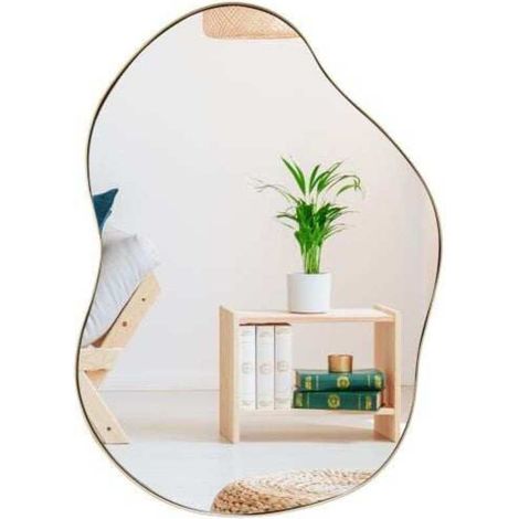 Reflet Parfait et Déco Design Miroir Mural Irrégulier Cadre Métal Doré 3cm avec 4 Crochets pour Chambre Salon Entrée (1/5)