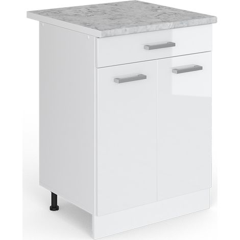 Unterschrank R-Line, Weiß Hochglanz, 60 cm mit Schubladen, Vicco