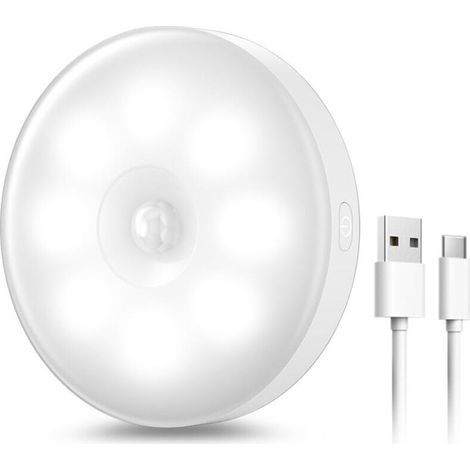 Luce Notturna LED Automatica Ricaricabile USB, Luce Notturna a Induzione 8 LED e Batteria 400mAh, Lampada LED con Sensore di Movimento, Lampada Adesiva LED con Base Magnetica Tre Colori - 1 pezzo (1/4)