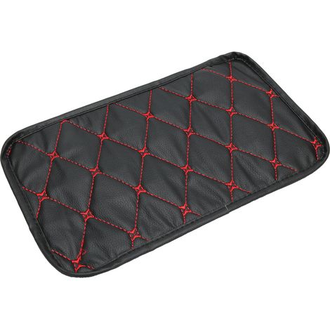 Coussin de Boîte d'Accoudoir Auto, Housse Imperméable Anti-Poussière en Cuir PU, Protection de Rangement pour Voiture, Ligne Rouge sur Fond Noir (1/5)