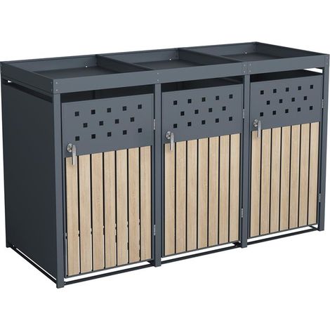 Mülltonnenbox Müllbox Mülltonnenverkleidung 3 Türen Box Pflanzdach Anthrazit (1/5)