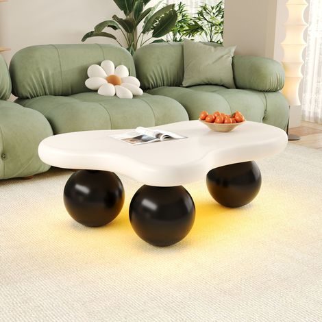 Couchtisch MDF Schwarz-Weiß 95 cm mit LED, wolkenförmige Tischplatte