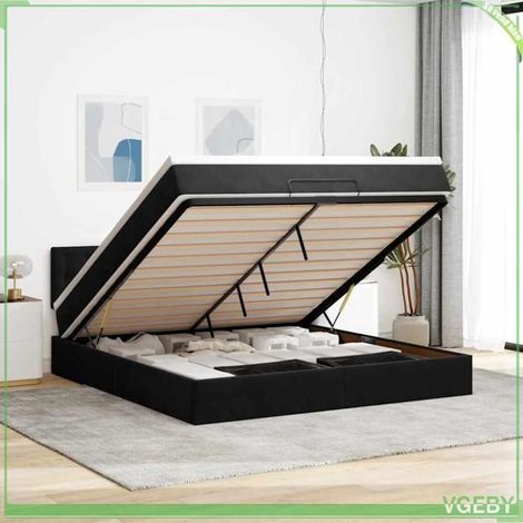 Cadre de lit ottoman - Modèle 3312784 - Velours noir - Matelas 180x200 cm - Rangement hydraulique & LED (1/5)