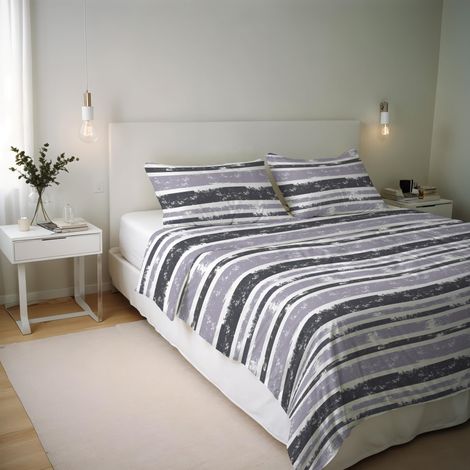 Housse de Couette en Coton et Fibres recyclées, lit Double, modèle : oka, confectionné en Italie (1/5)