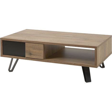 Table basse 1 tiroir aspect chêne miel et noir mat - SÉLÈNE (1/5)