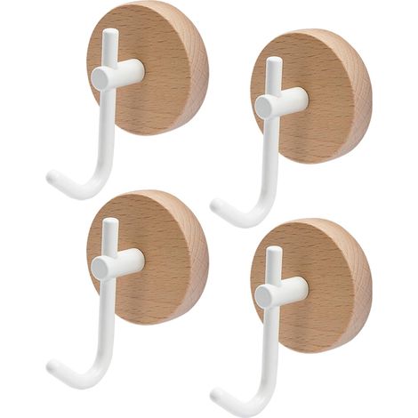 Lot de 4 Crochet Adhésif Porte Manteau Bois Mural Accroche Serviette (1/4)